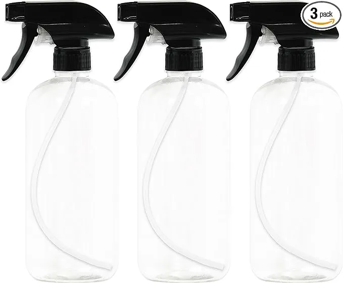 EPAuto Heavy Duty Chemical Resistant Spray Bottles with Sprayer (16 oz), Clear, 3-Pack