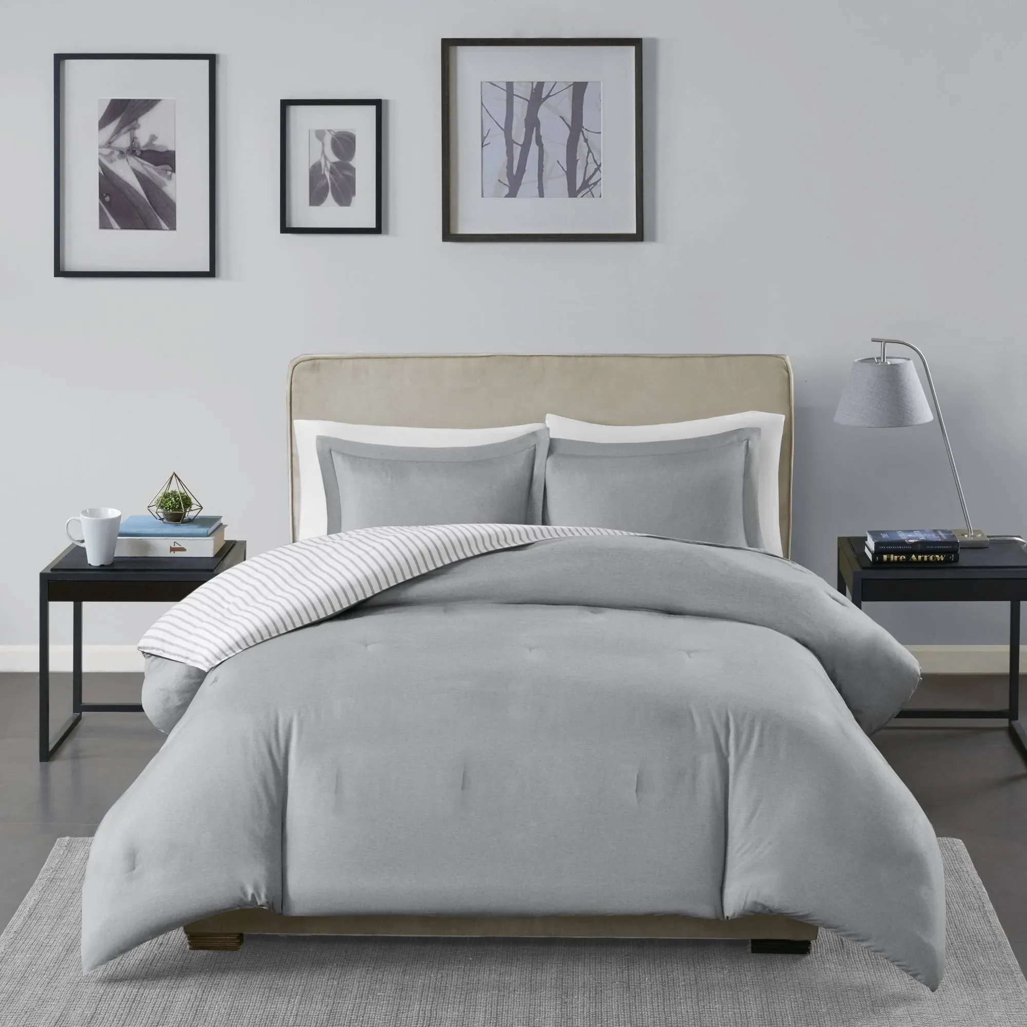 Madison Park Hayden Reversible Stripe Down Alternative Comforter Mini Set Grey King/Cal King