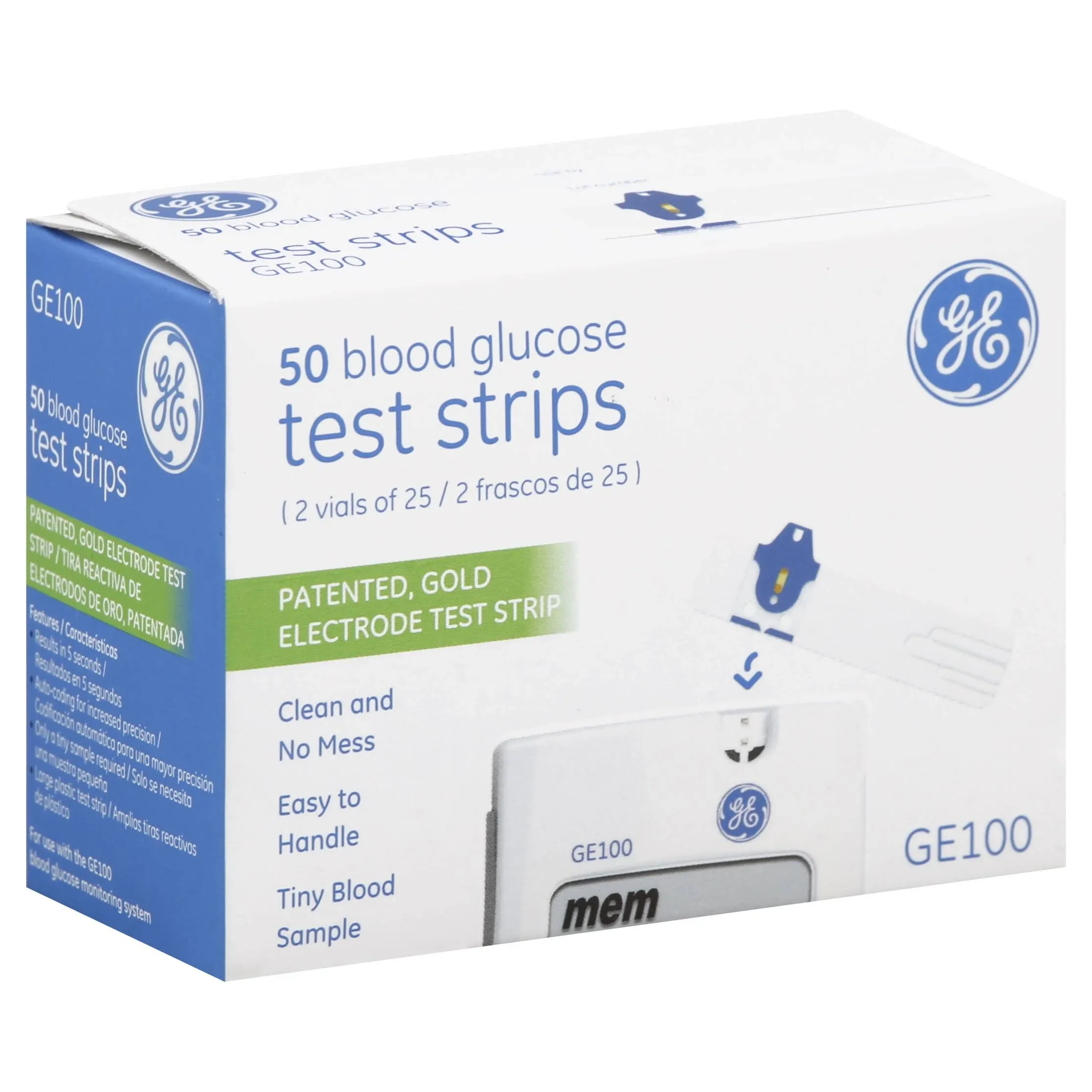 GE GE100 Blood Glucose Test Strips - 50 test strips