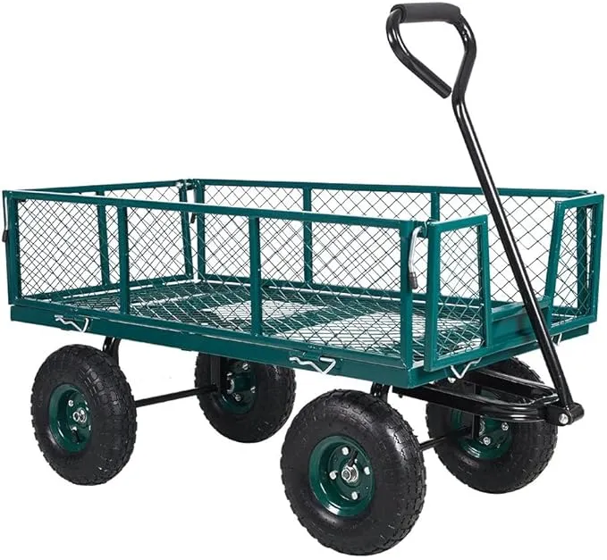 Utility Garden Cart Heavy Duty Wagon W/ Pneumatic Tires Removable Sides