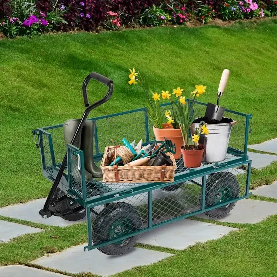 Utility Wagon Farm and Heavy Duty Cart with Removable Folding Sides, 550 Lb Load Capacity, Perfect for Garden