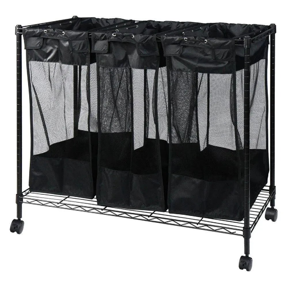 Oceanstar Laundry Sorter 33&#034;X36.5&#034;X18&#034; 3-Removable Bag+Portable+M<wbr/>etal+Wheels