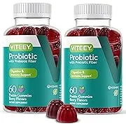 Probiotics Plus Prebiotics Fiber Gummies, Extra Strength 2 Billion CFUs For Immune Support And Digestive Support, Dualbiotic Vegan And Pectin Chewable Gummy, For Men woman Teens & Kids, Berry Flavor