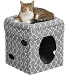 MidWest Homes for Pets Cat Cube Cozy Cat House / Cat Condo in Fashionable Gray Geo Print 15.5L x 15.5W x 16.5H Inches