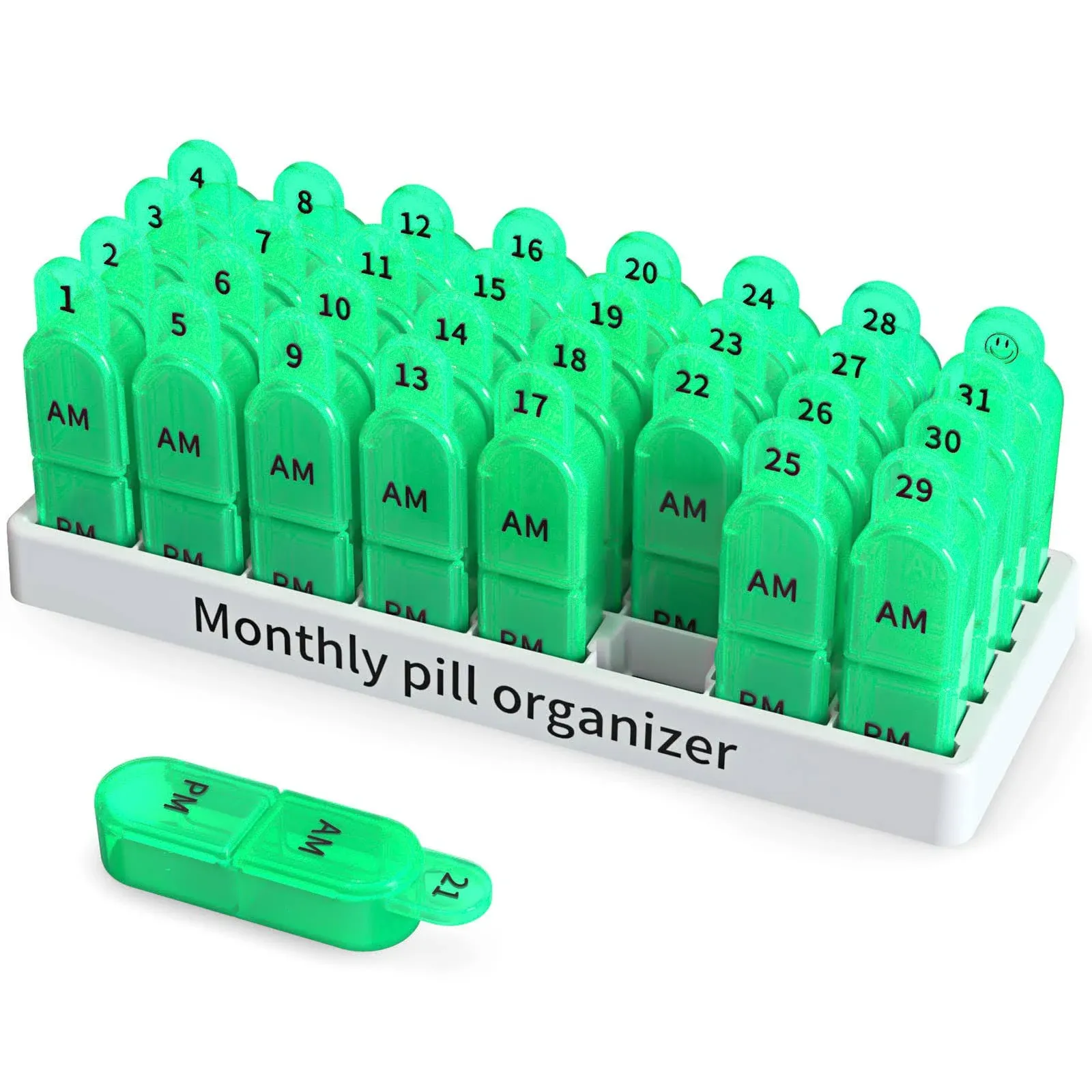 Monthly Pill Organizer, 30 Day Pill Organizer 2 Times A Day, One Month Pill Box Organizer AM PM, 31 Day Pill Organizer with 32 Daily Compartments for Fish Oil, Vitamins, Orange