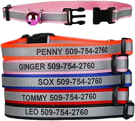 GoTags Personalized Reflective Cat Collars, Engraved Custom Cat Collar with Name ...