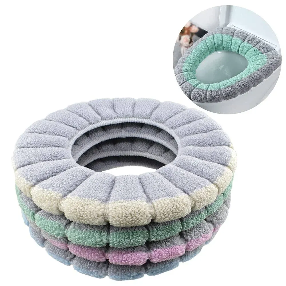 HDST-HOME 4pcs Soft Toilet Seat Cover Pads Thicker Warmer Stretchable Washable ...