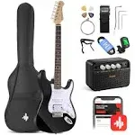 Donner DST-100B 39 Inch Electric Guitar Beginner Kit Solid Body Full Size Black HSS for Starter, with Amplifier, Bag, Digital Tuner, Capo, Strap, String,Cable, Picks