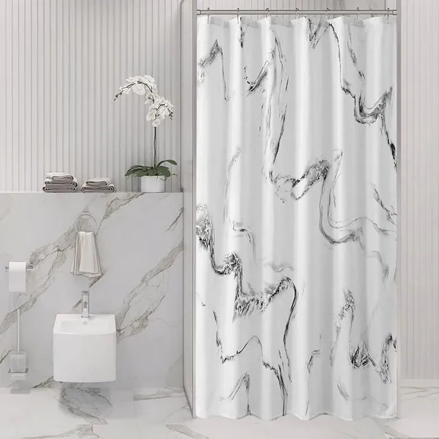 Small Stall Shower Curtain 36 x 72, Narrow Half Abstract Marble Shower Curtain for Bathroom, Grey White Modern Waterproof Fabric Shower Curtain Set 