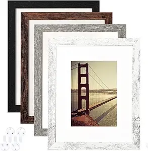 BAIJIALI 8x10 Picture Frame Distressed Farmhouse Wood Pattern Set of 4 with Tempered Glass,Display Photos 5x7 with Mat or 8x10 Without Mat, Horizontal and Vertical Formats for Wall and Table Mounting,MulticolourBAIJIALI 8x10 Picture Frame Distressed Farm