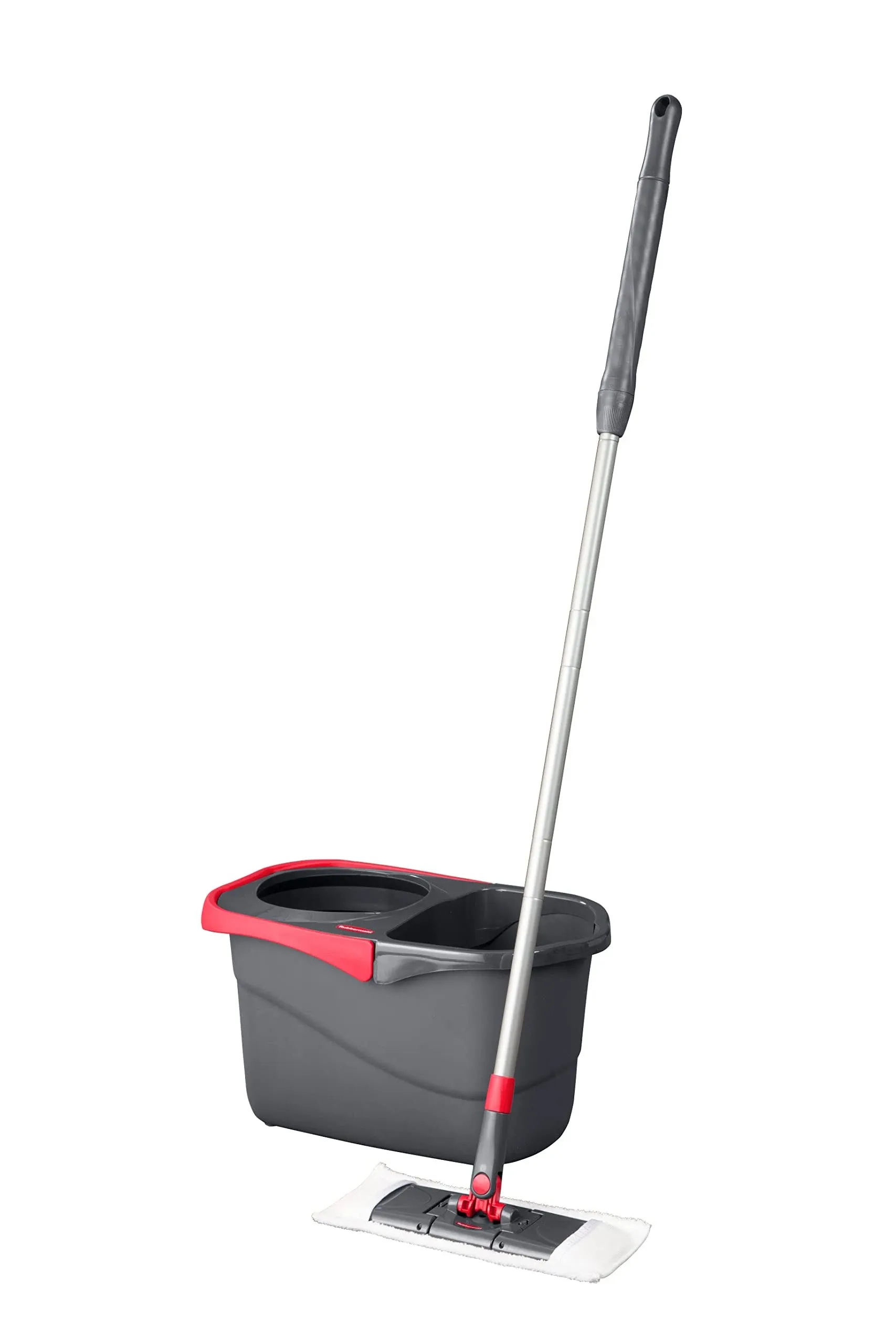 Rubbermaid Microfiber Flat Spin Mop Floor Cleaning System with Wringer Bucket, Red, Flat Floor Mop for Hardwood/Laminate/Vinyl/Tile/Stone Floors