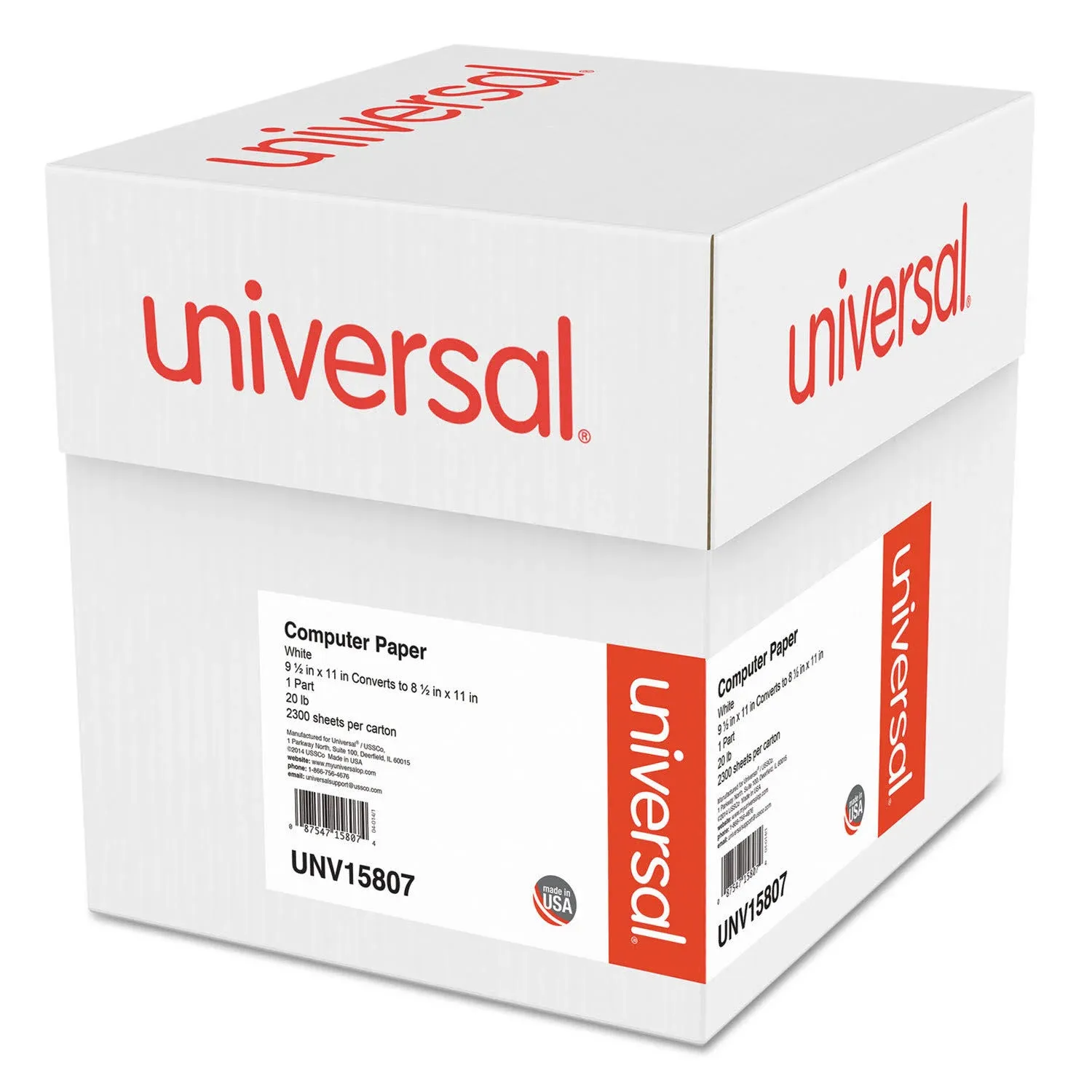 Universal® Computer Paper, 20lb, 9-1/2" x 11", Letter Trim Perforation, White, 2300 Sheets