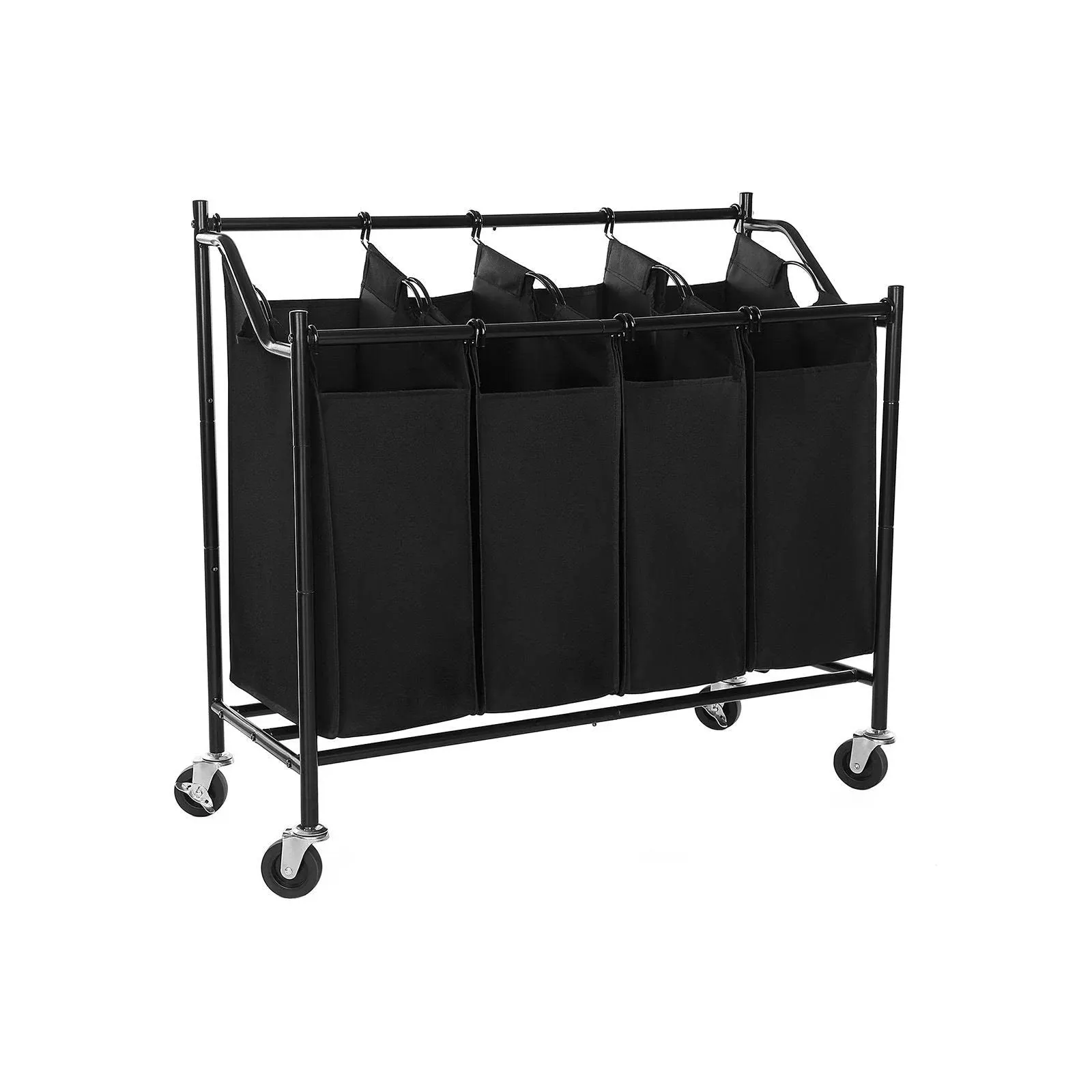 SONGMICS Heavy-Duty 4-Bag Rolling Laundry Sorter Storage Cart with Wheels Black