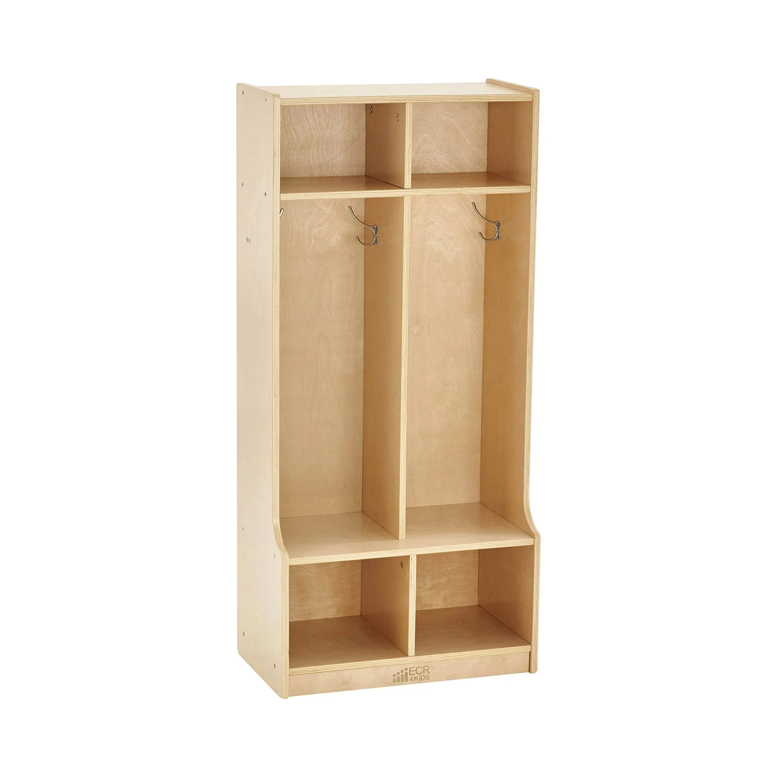 2-Section Coat Locker with Bench, Classroom Furniture, Natural