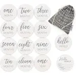 Natural Baby Milestone Discs - White Stain Wood Milestone Disc Set with Bag and Hello World Announcement Card - 13 Wooden Milestones Cards