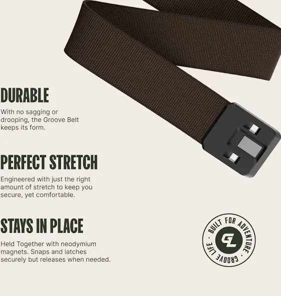 Groove Life Groove Belt Men's Stretch Nylon Belt with Magnetic Aluminum Buckle, Lifetime Coverage