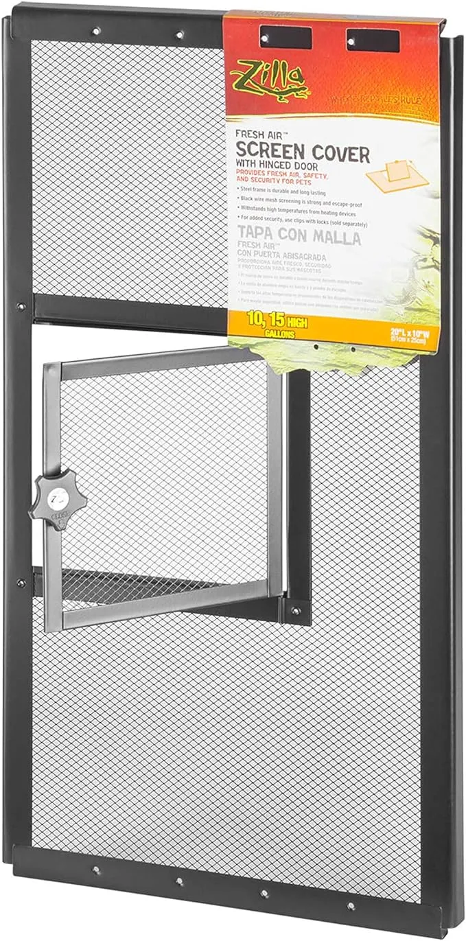 Zilla Pet Reptile Terrarium Fresh Air Screen Cover with Hinged Door 20" x 10"