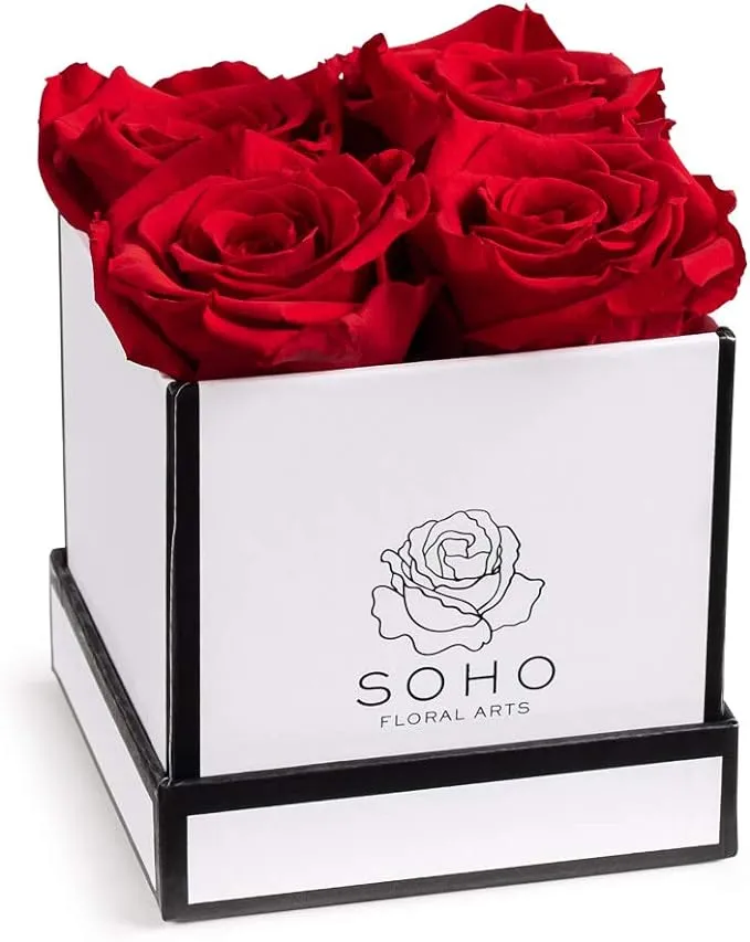 Soho Floral Arts | Roses in A Box | Real Roses Last A Year or More (Black Square ...