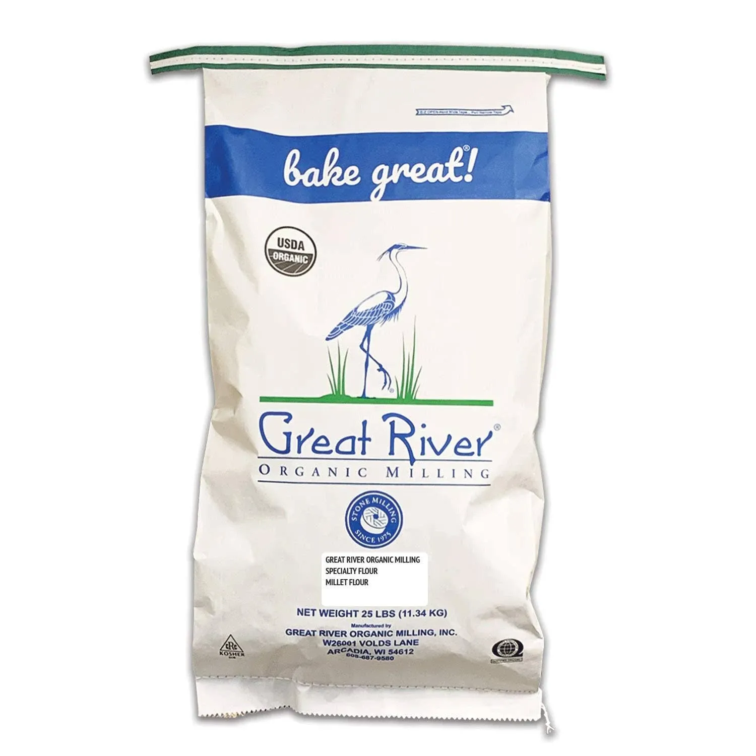 Great River Organic Milling, Specialty Flour, Millet Flour, Stone Ground, Organic, 25-Pounds (Pack of 1)