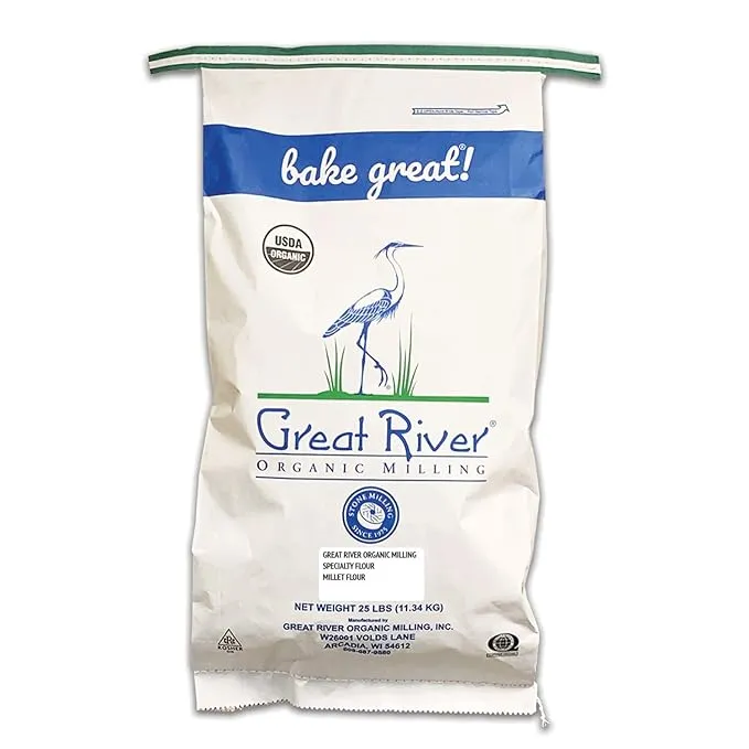 Great River Organic Milling, Specialty Flour, Millet Flour, Stone Ground, Organic, 25-Pounds (Pack of 1)