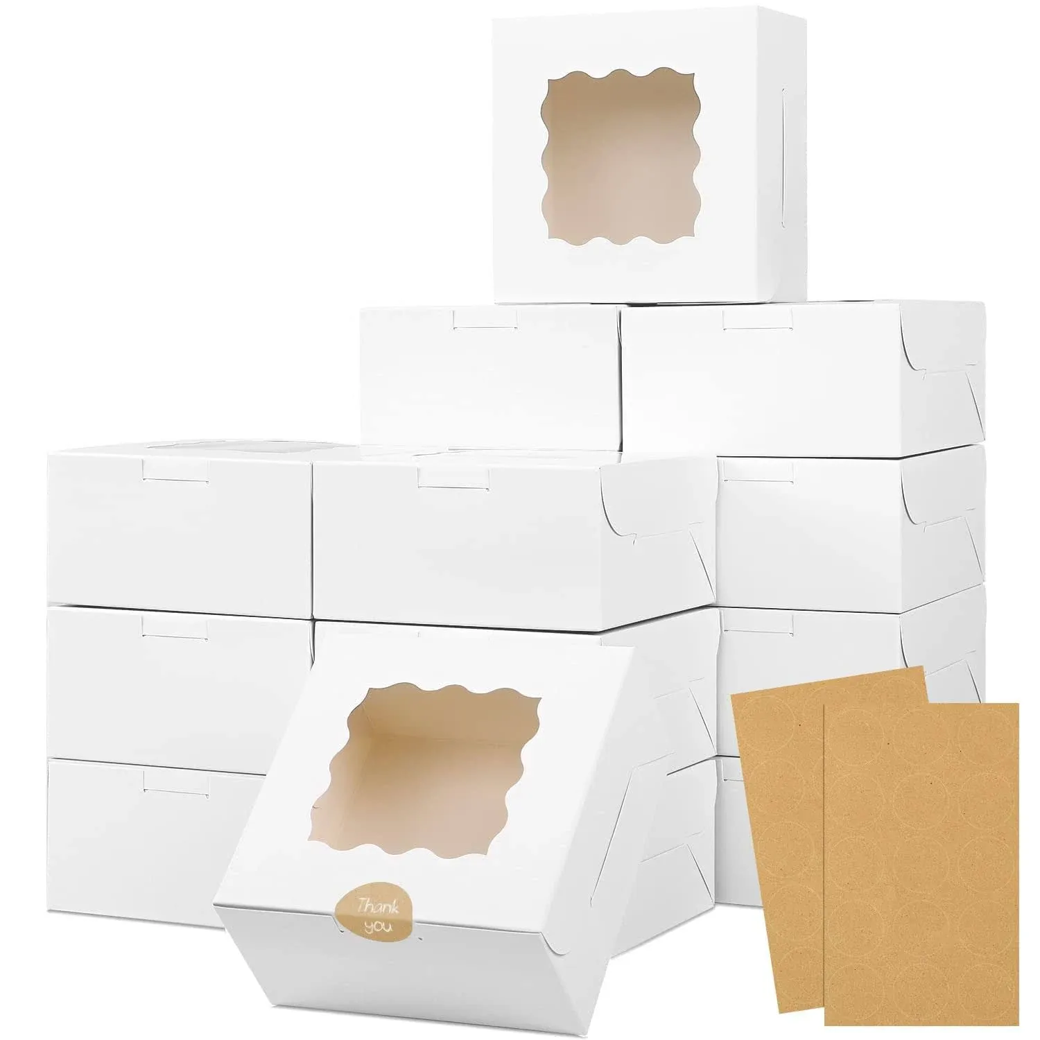 Moretoes 30Pcs Bakery Boxes 6X6X3 Inches White Cookie Box with Window for Small