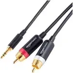 Amazon Basics 3.5 Aux to 2 x RCA Adapters, Audio Cable for Amplifiers, Active Speakers with Gold-Plated Plugs, 25 Feet/7.6 m, Black