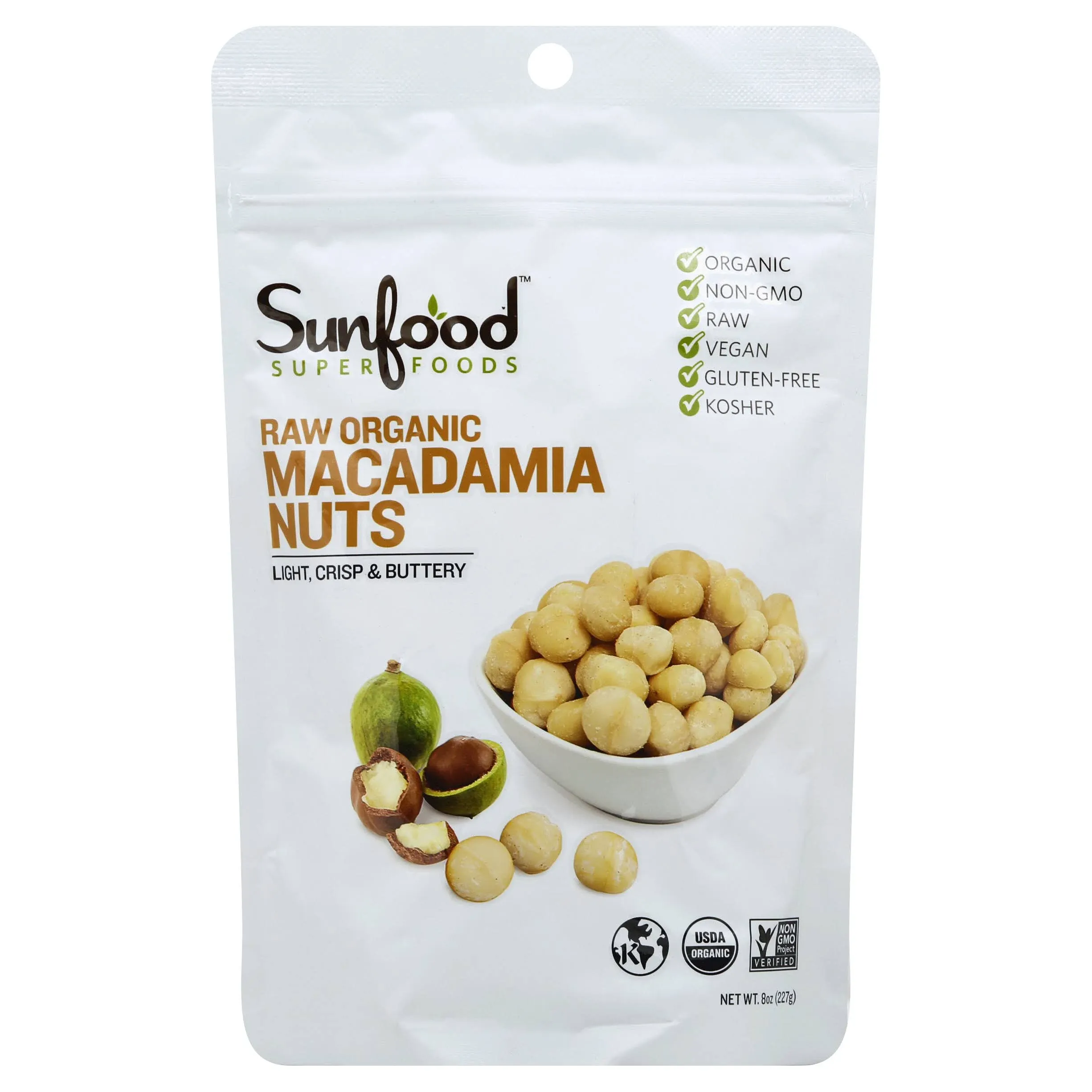 SunFood Superfoods Macadamia Nuts, Raw Organic - 8 oz