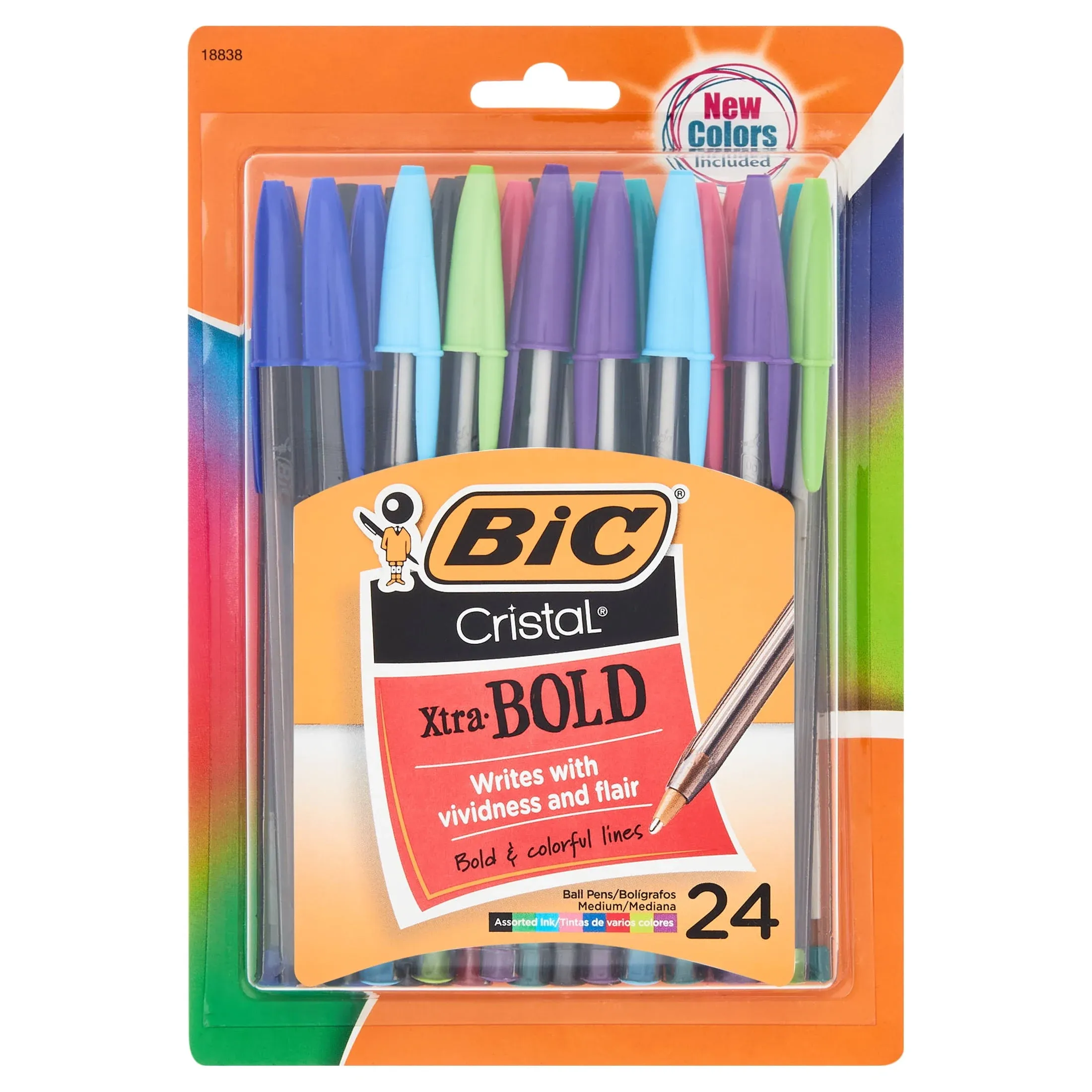 Bic Cristal Xtra Bold Stick Ballpoint Pen, Bold 1.6mm, Assorted Ink-barrel, 24-Pack