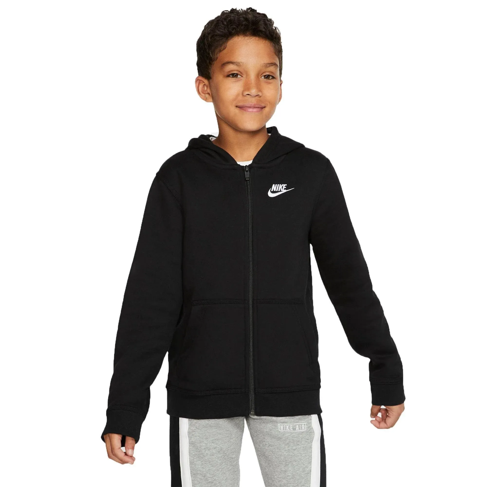 Nike Sportswear Club Full-Zip Hoodie - Boys' XL Black / White