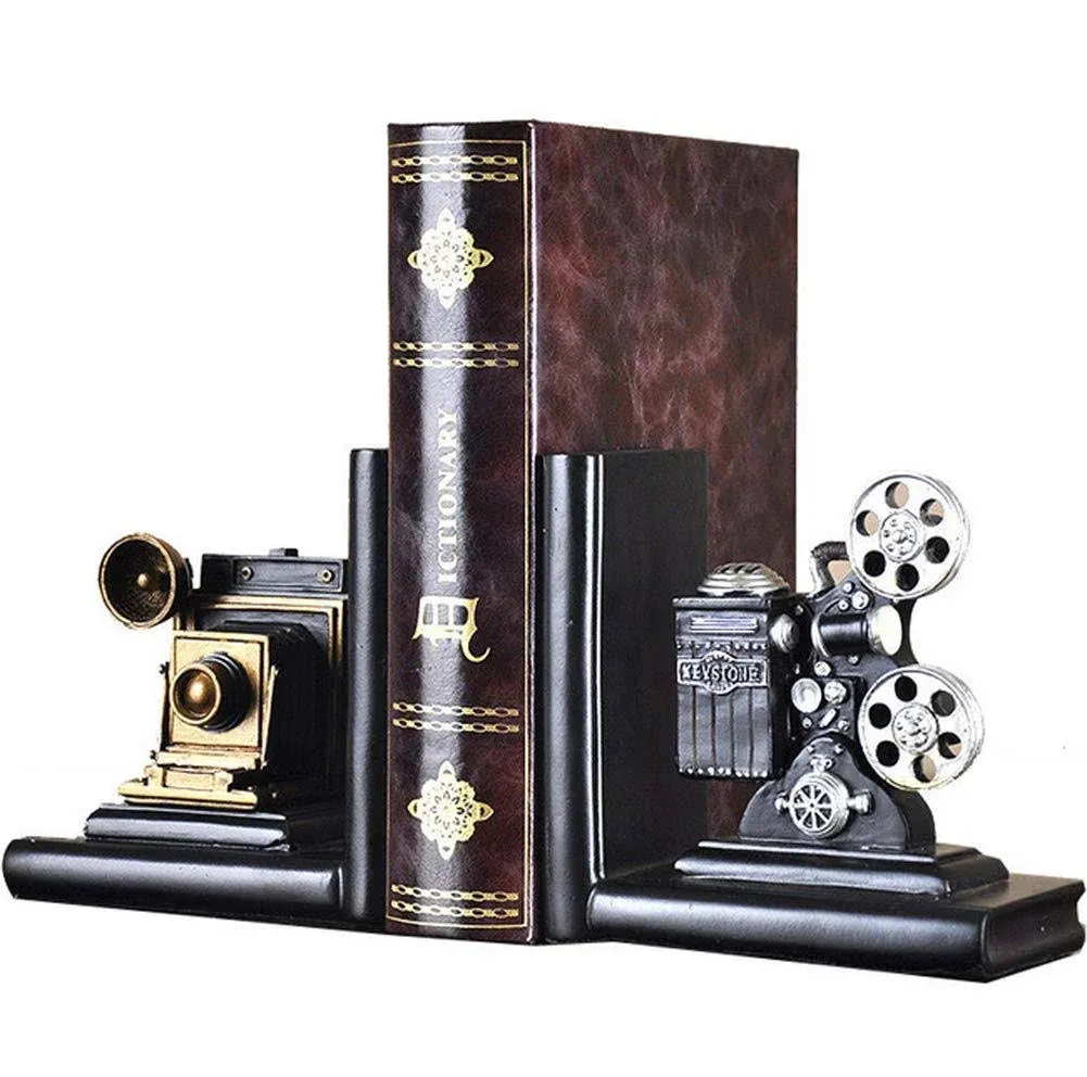 ISOTO Shelf Book Ends Camera Movie Projector Bookends Heavy Vintage Storage Hipster Office Study CDs DVDs Travel Exploration Gifts Decoration Organiser