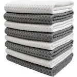 Ultra Premium Microfiber Kitchen Dish Hand Towel Waffle Weave, 8 Pack (16x28 ...