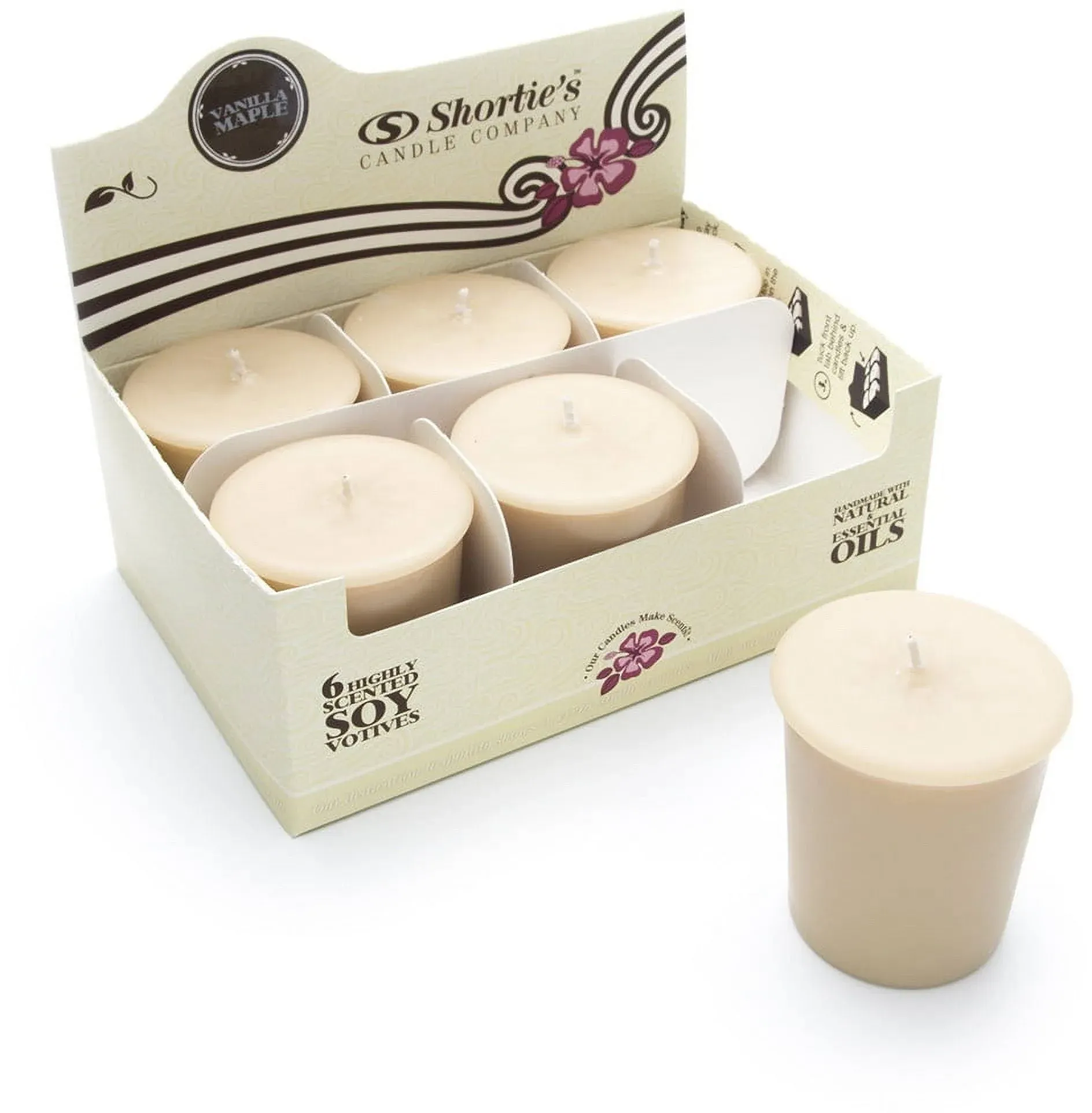 Vanilla Maple Soy Votive Candles - Scented with Natural Fragrance Oils - 6 Beige Natural Votive Candle Refills - Bakery & Food Collection