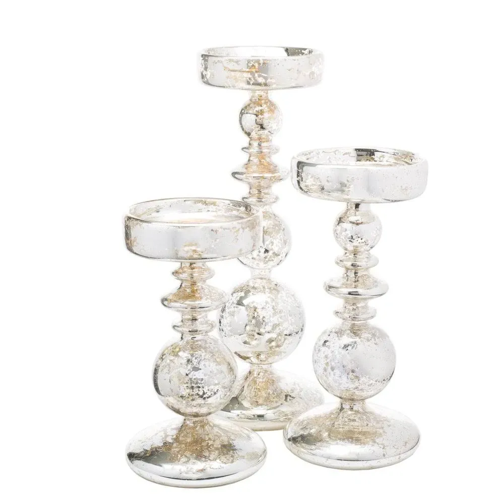 Pillar Candle Holder Unique Mercury Bubble Set of 3