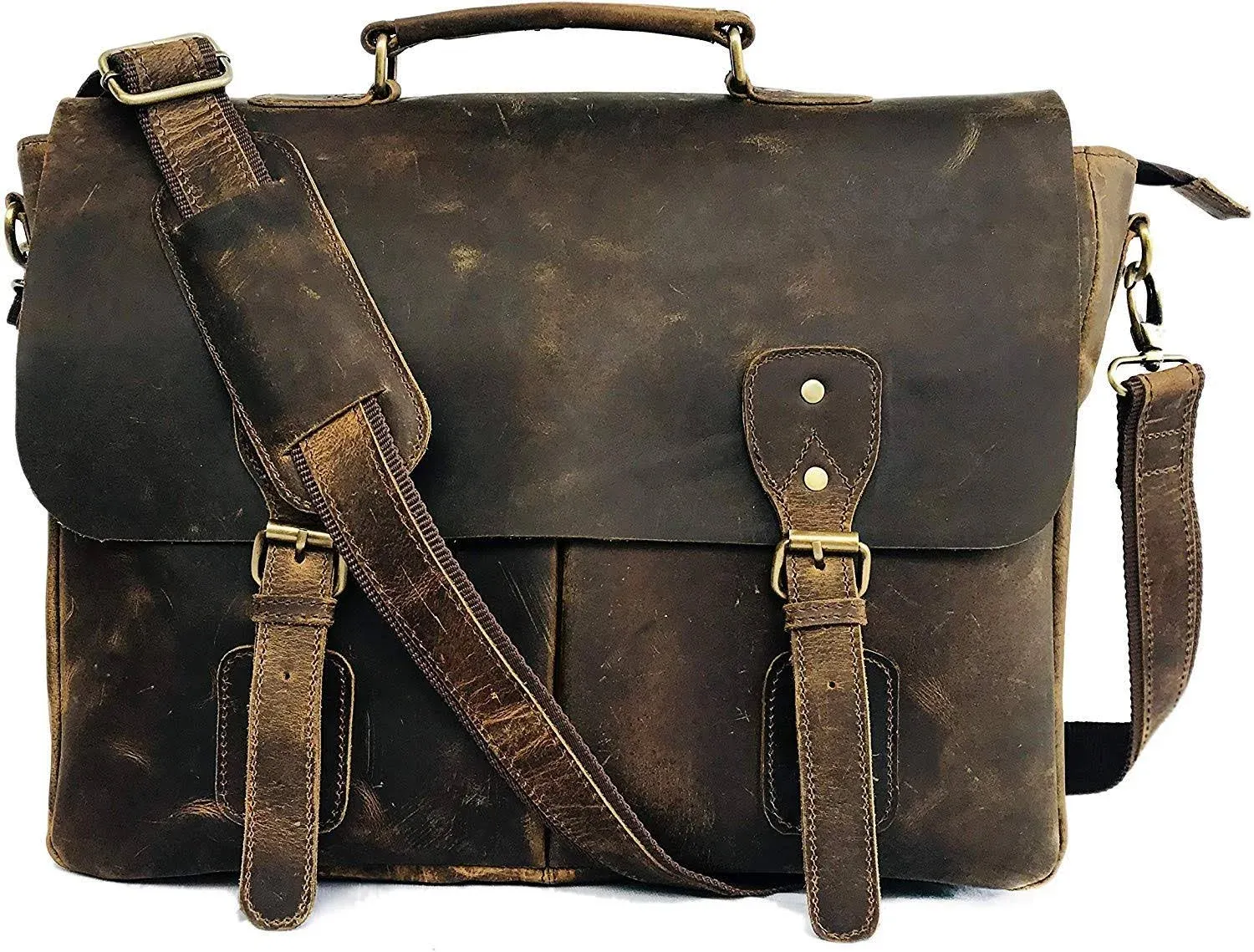 18 Inch Vintage Handmade Leather Messenger Bag For Laptop Briefcase Computer Sat