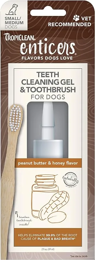 TropiClean® Enticers™ Peanut Butter &amp; Honey Teeth Cleaning Gel &amp; Toothbrush for Small &amp; Midum Dogs