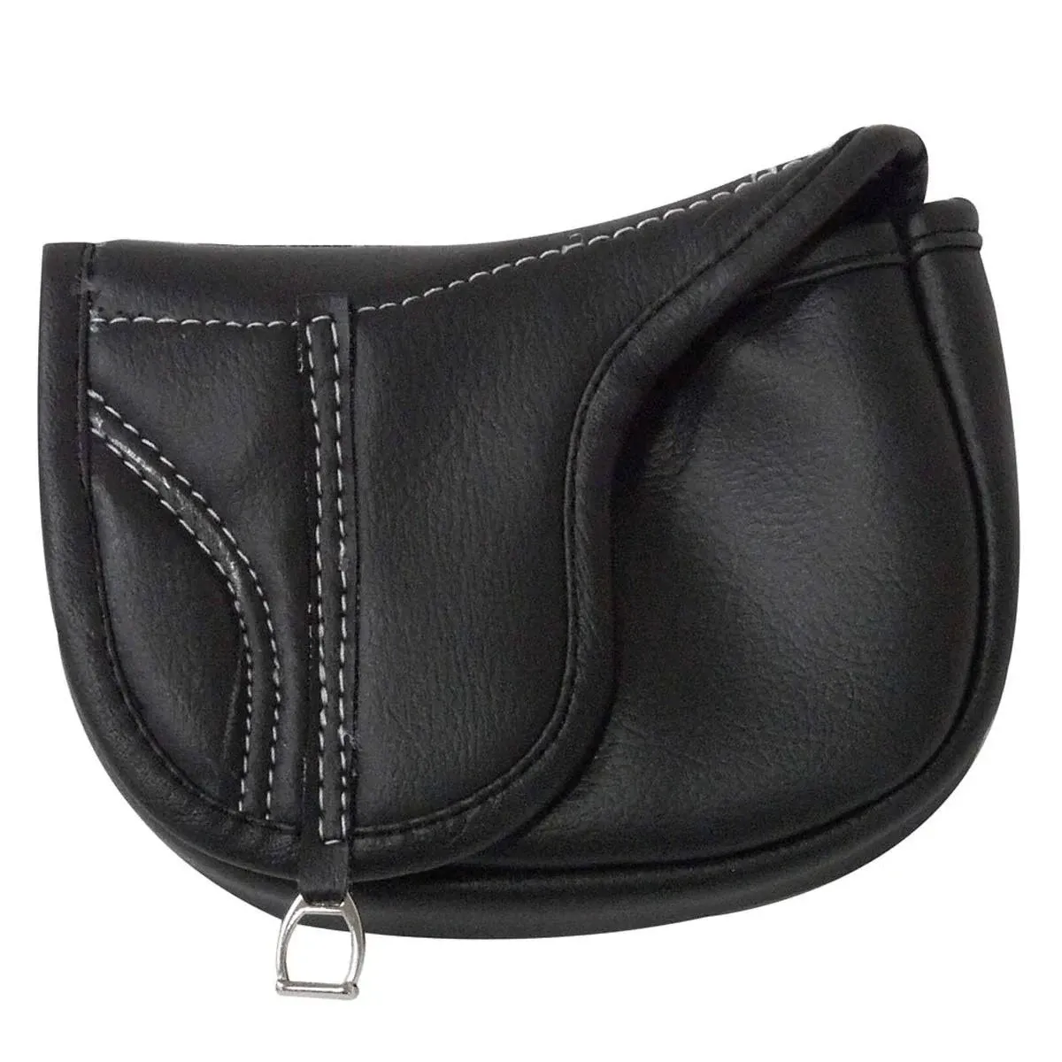 Treat Bag Black supple leather. Easy access fold over flap. Belt loop on back.