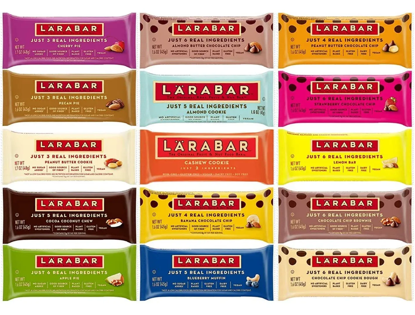 Larabar Gluten Free Snack Bars Variety Pack (16 Bars) 1.7oz in Sanisco Packaging.