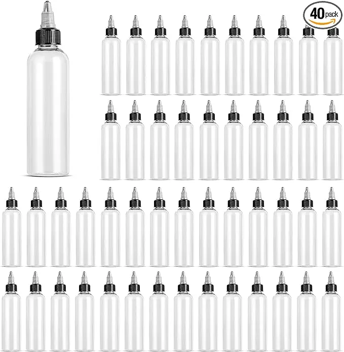 40 Pack Clear Dispensing Bottles, 4oz Round Plastic Squeeze Bottle With Twist Top Caps For Oils/Liquids/Inks/Crafts, Kitchen And Food Grade Household Kitchen Stuff, Kitchen Gadgets