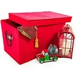 [Multi Use Christmas Decoration Storage Box] - Self Standing Container with ID Tag Holder for Easy Identification - for Garland Storage and Other Miscellaneous Decor Storage (Red)