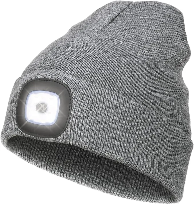 YunTuo LED Beanie with The Light, Unisex USB Rechargeable Headlamp Winter Knitted Cap Gifts for Men Dad Husband Him