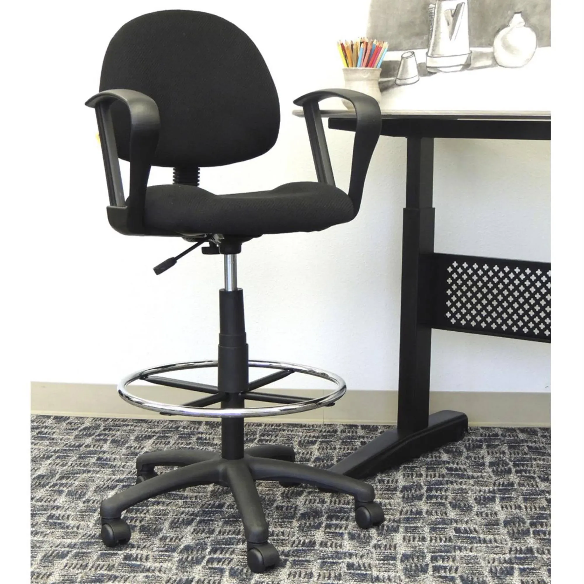 Boss Drafting Stool with Loop Arms-Black (B1617-BK)