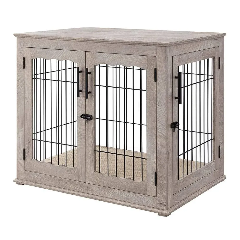 Beenbkks Furniture Style Dog Crate End Table, Double Doors Wooden Wire Dog Kenne