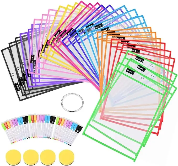 Dry Erase Pockets 30 Packs, Oversized 10 X 14 Inches Dry Erase Sleeves, Job Tick