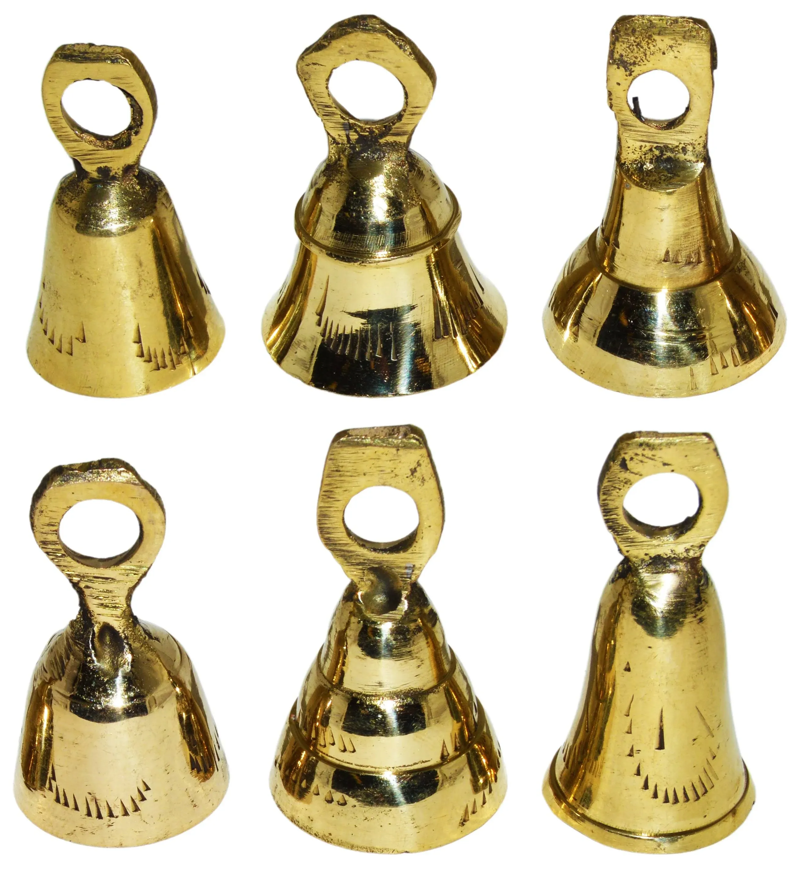 6 Assorted Mini Brass Bells With Loops For Hanging Functional Decoration For Cra