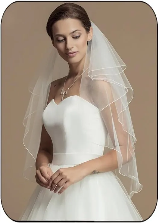 HEREAD 2-Tier Wedding Veil Waist Length Short Bride Hair Accessoies Bridal Tulle with Comb and Pencil Edge