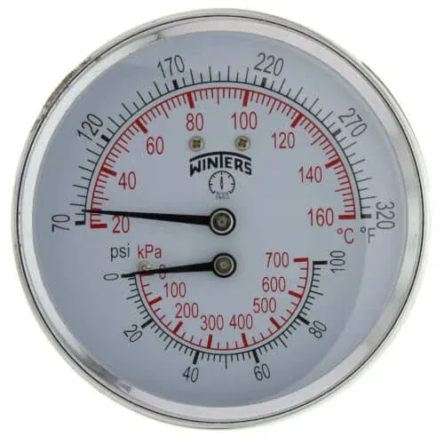 Winters TTD Series Steel Dual Scale Tridicator Thermometer with 2&#034; Stem, 0-10...