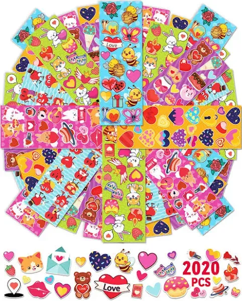 2020 Pcs Valentines Day Stickers for Kids, 120 Sheets Heart Stickers Valentines ...