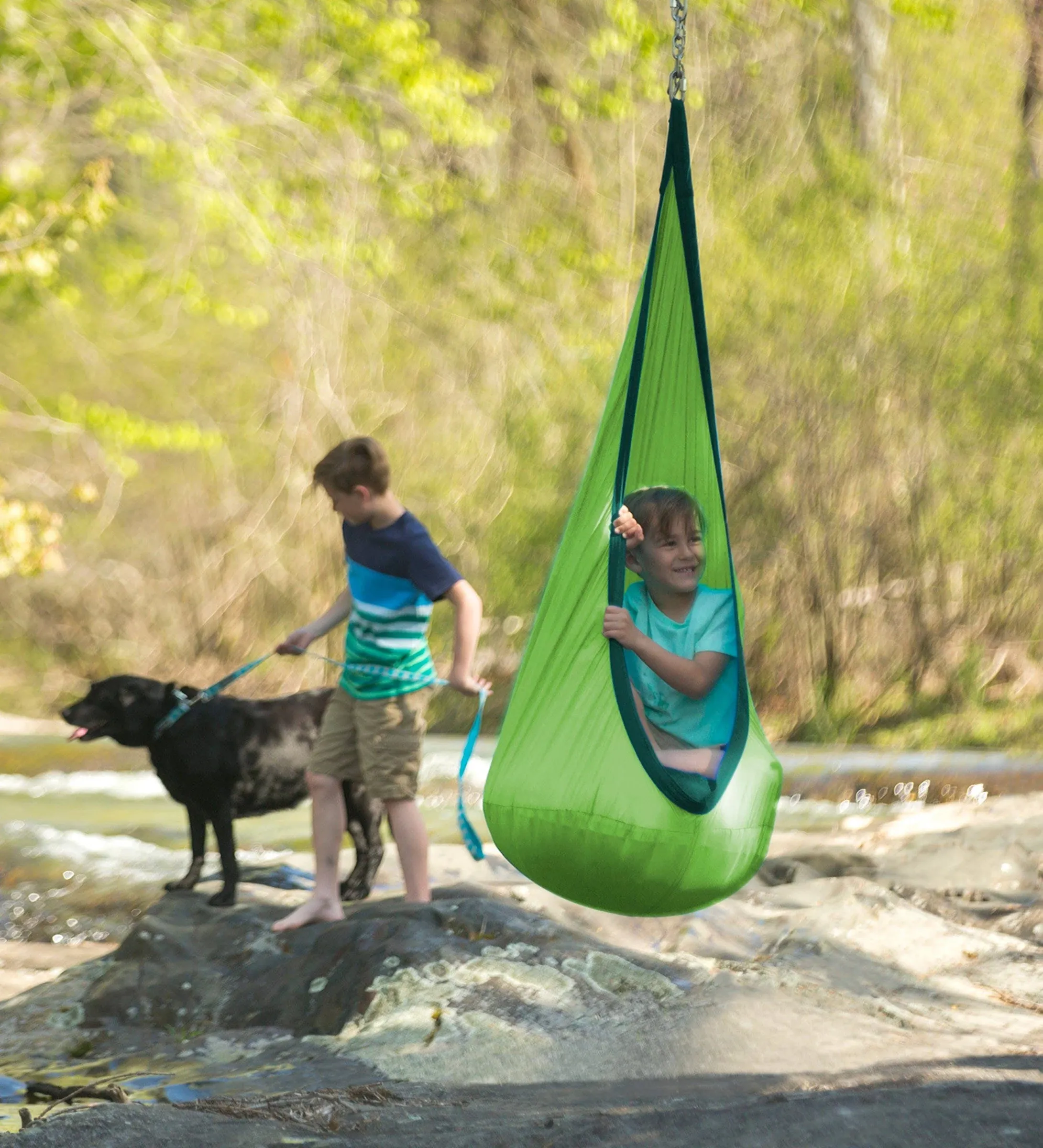 HearthSong HugglePod Lite + Tree Hanger Green NEW Hammock Kids Hanging Chair