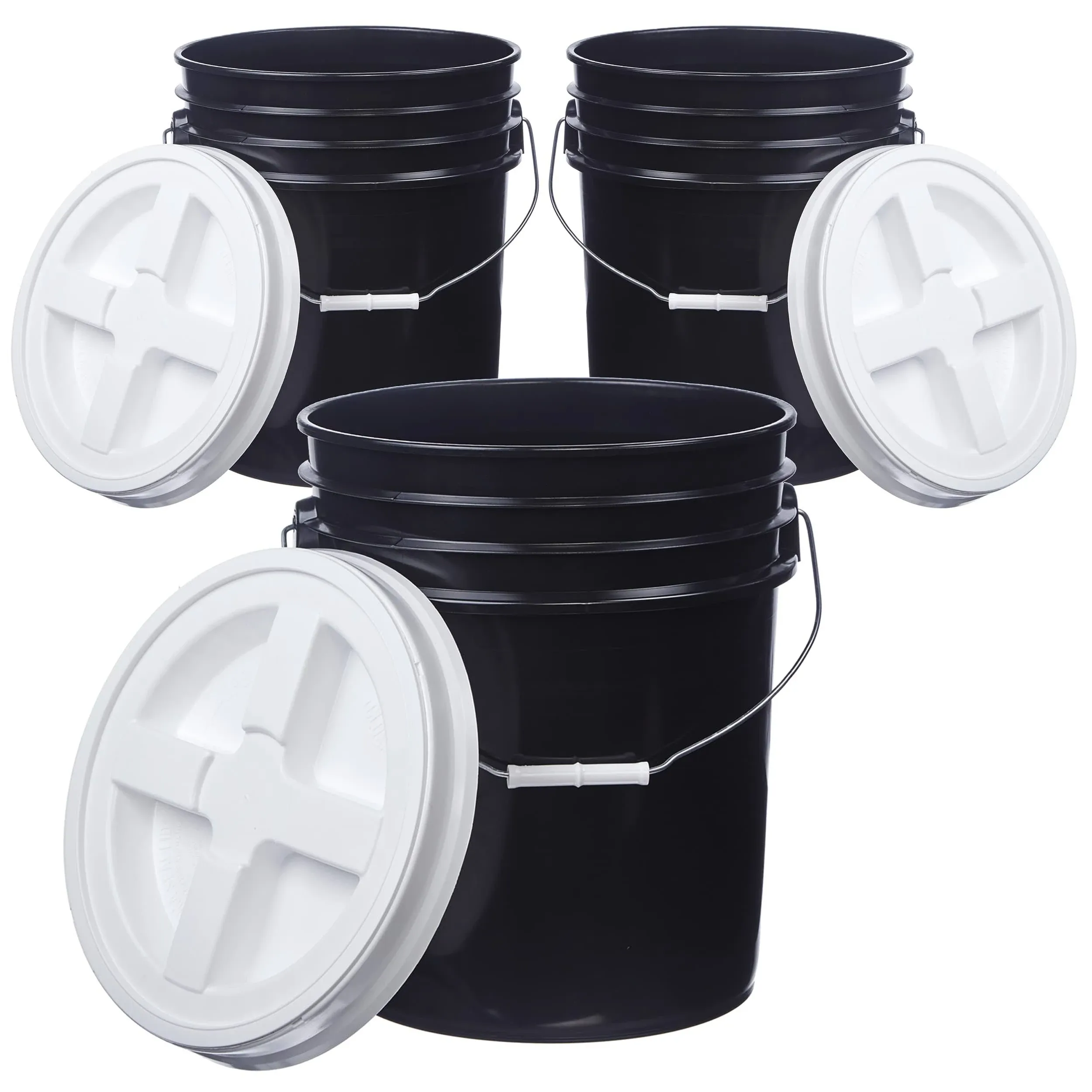 Letica Premium 5 Gallon (3 Pack) Bucket Pail Container with Gamma Seal Lid, Food ...