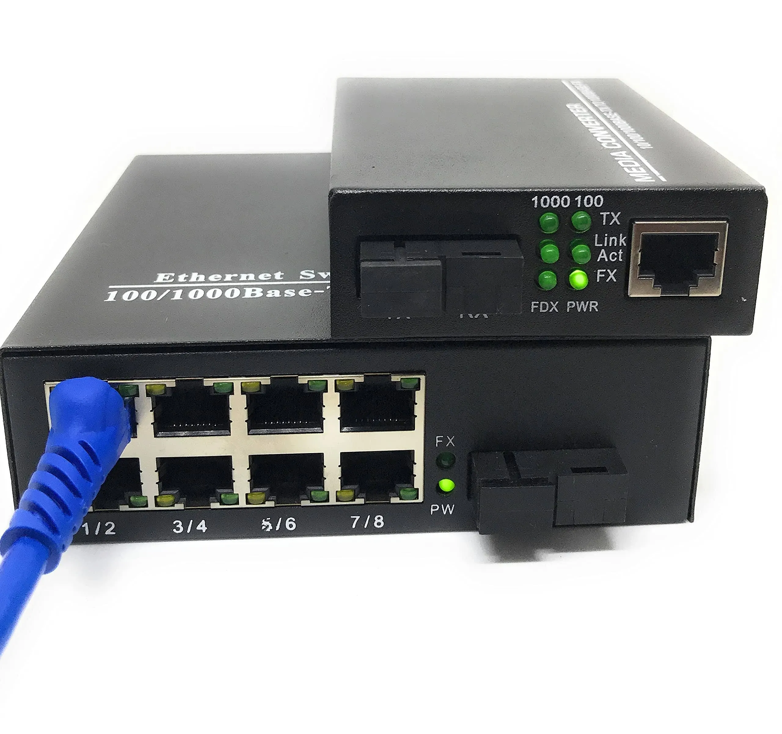 Gigabit Optical Fiber Media Converter Singlemode Single Fiber 8 RJ45 1 SC